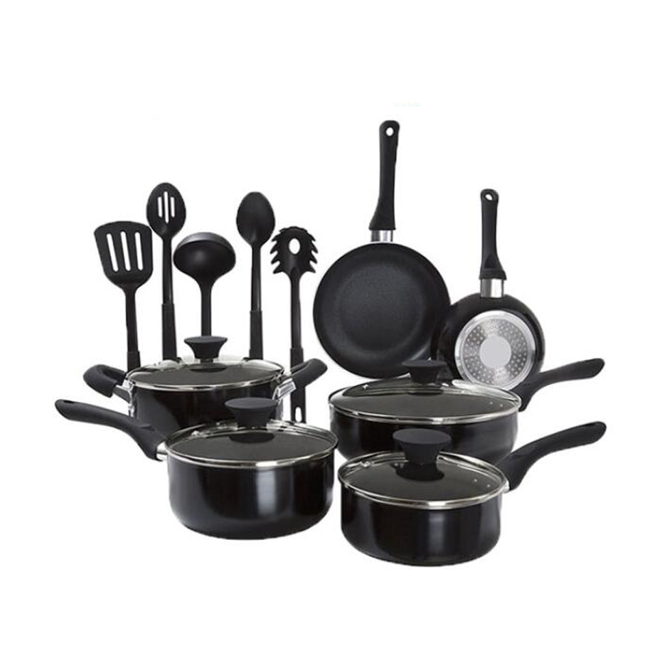 Cook N Home 15-Piece Nonstick Stay Cool Handle Cookware Set, Black